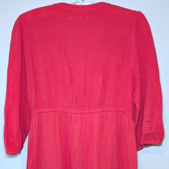 Marine Layer Willow Tiered Button-Up Midi Dress in Red - Picture 11 of 16